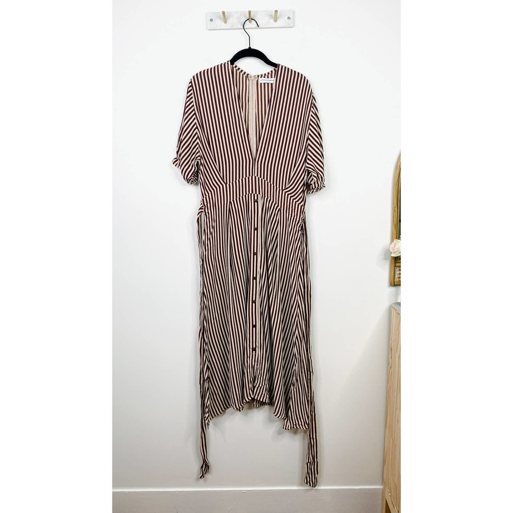 FAITHFULL THE BRAND farrah brighton stripe v-neck button front midi dress size 8